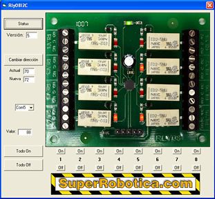 Programa en Visual Basic para controlar 8 reles por USB. Clic para ampliar