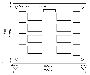 Dimensiones del circuito RLY08 en milimetros.