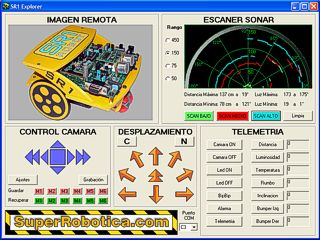 Imagen del programa para PC, SR1 Explorer que permite controlar el robot y la camara a distancia. Clic para ampliar