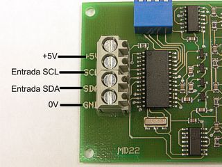 Detalle de las conexiones de la electronica del controlador MD22. Clic para ampliar