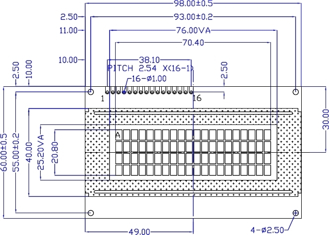 Dimesiones del modulo LCD03