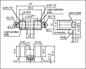 Dimensiones del sensor de infrarrojos sharp GP2Y0D02YK