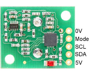 Conexiones del sensor SRF02 en modo I2C