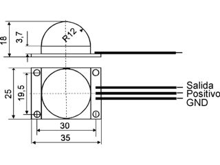 Dimensiones del sensor de infrarrojos