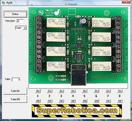 Programa en Visual Basic para controlar 8 reles por USB. Clic para ampliar