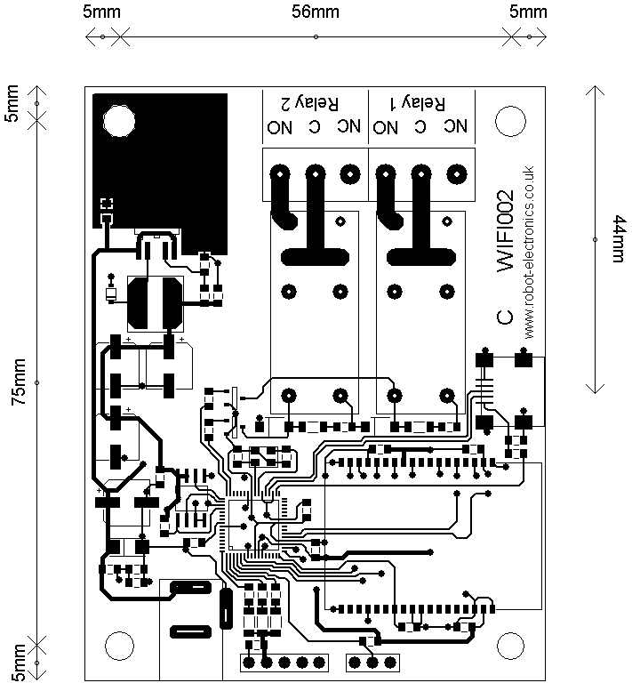 Dimensiones de la placa WIFI002