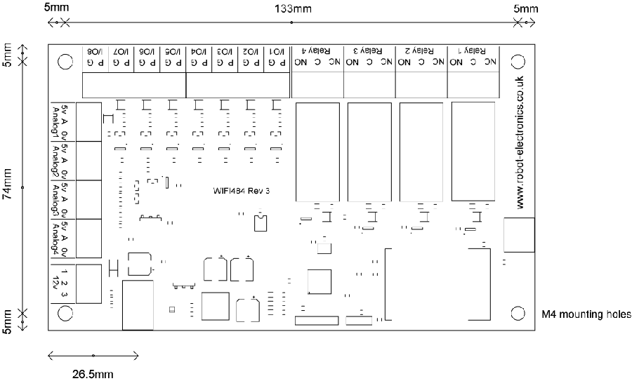 Dimensiones de la placa WIFI484