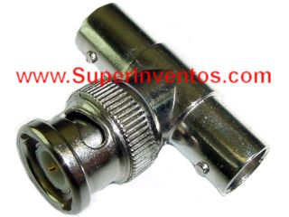 CONECTOR BNC MACHO A DOS BNC HEMBRA. Clic para ampliar