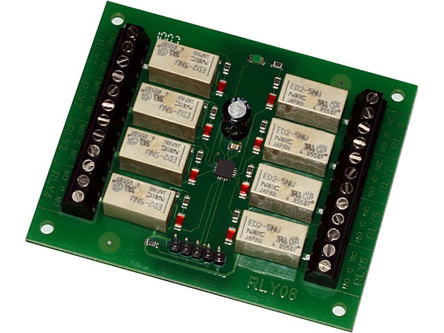 CIRCUITO CONTROLADOR DE 8 RELES I2C Y SERIE RLY08. Clic para ampliar