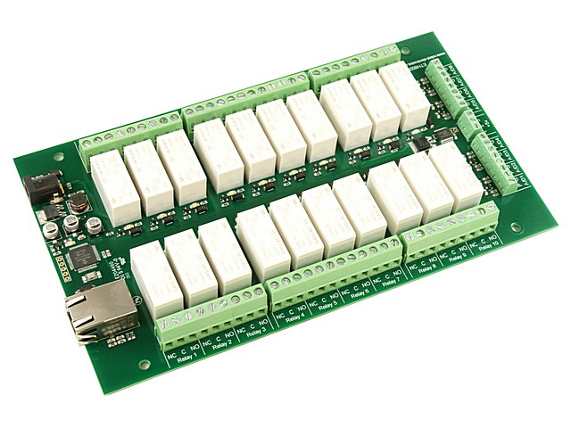 CONTROLADOR ETHERNET 20 RELES Y 8 ENTRADAS ANALOGICAS. Clic para ampliar